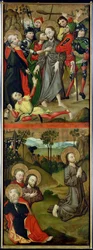 Die Verhaftung Christi und Christus im Garten Gethsemane, Tafel von einem Altarbild mit Szenen der Passion und Heiligen, 1490